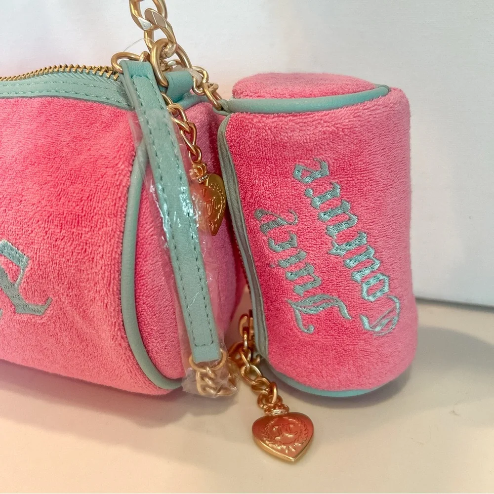 Juicy Couture Bag Pink Blue Terry Cloth Velour Barrel Shoulder Bag Set Y2K NWT